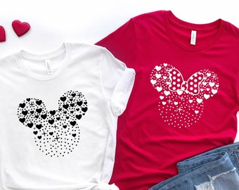 Disney Valentine Shirt, Disney Couple Shirt, Disney shirt, Mickey and Minnie Valentines Day Couple Shirt, Mickey Minnie Ear with Heart Shirt