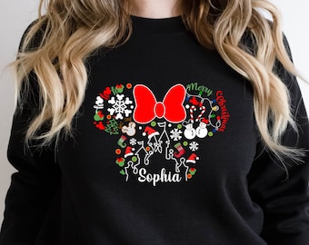 Disney Christmas Sweatshirt, Custom Name Christmas Hoodies, Minnie Custom Sweatshirts, Women Christmas Sweatshirts, Personalized Sweatshirts