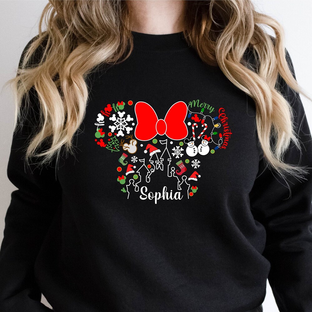 Disney Christmas Sweatshirt, Custom Name Christmas Hoodies, Minnie Custom Sweatshirts, Women Christmas Sweatshirts, Personalized Sweatshirts