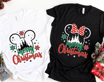 Disney Merry Christmas Shirt, Minnie Mickey Head Disneyland Christmas Trip Shirt, Family Matching Christmas Shirt, Merry Christmas Gifts