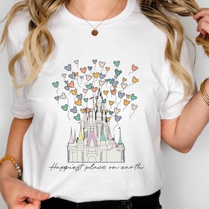 Happiest Place on Earth Shirt, Disneyland Castle T-Shirt, Disney Shirt for Women, Mickey Balloon Shirt, Magic Kigdom T-shirt, Disney T-shirt