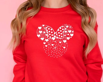 Disney Couple Sweatshirt, Valentines Day Minnie Heart Sweatshirt, Dinsey Valentines Gifts, Mickey Minnie Ear Heart Hoodies, Matching Couples