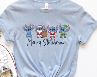Chemise rétro Merry Stitchmas, chemise de Noël vintage, t-shirt de Noël drôle de famille Disneyland, chemise de fête de Noël