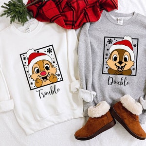 Disney Double Troble Sweatshirt, Christmas Chip and Dale Sweatshirt, Christmas Disney Hoodies, Disney Chip and Dale Christmas Sweatshirts