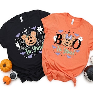 Disney Cute Halloween Couple Shirts, Disney Mickey and Minnie Boo T-shirts, Matching Family Halloween Shirts, Disney Pumpkin T-shirts