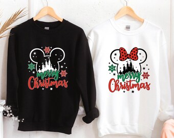 Merry Christmas Disney Sweatshirt, Disneyland Minnie Mickey Head Christmas Sweatshirt, Family Matching Christmas Sweatshirt, Disney Hoodie