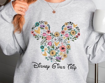 Disney Girls Trip Floral Sweatshirt, Disneyland Vacation Mickey Flower Sweatshirt, Disney Group Mickey Sweatshirt, Disney Family Hoodie
