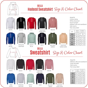Bella Canvas hooded sweatshirt models, available in many colors including black, white, red, green, mauve and blue colors, retail fit, tear away label, ribbed cuffs and waistband, drop shoulder, side seams.