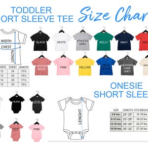 Quality toddler t-shirt and onesie short sleeve models, available in many colors including black, white, red, green, blue and pink colors, 2t, 3t, 4t, 5/6t sizes available for toddler, 3-6 mo, 6-12 mo, 12-18 mo, 18-24 mo sizes available for onesie.
