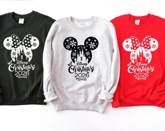 Disney Christmas 2026 Sweatshirt, Minnie Mickey Head Christmas Sweatshirt, Matching Disney Vacation Sweatshirt, Disney Christmas Hoodie