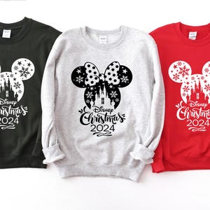 Disney Christmas 2024 Sweatshirt, Minnie Mickey Head Christmas Sweatshirt, Matching Disney Vacation Sweatshirt, Disney Christmas Hoodie