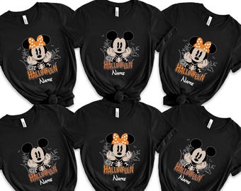 Custom Name Disney Halloween 2024 Family Matching Shirt, Personalized Mickey Head Minnie Shirt, Spooky Disney Family Halloween Shirt