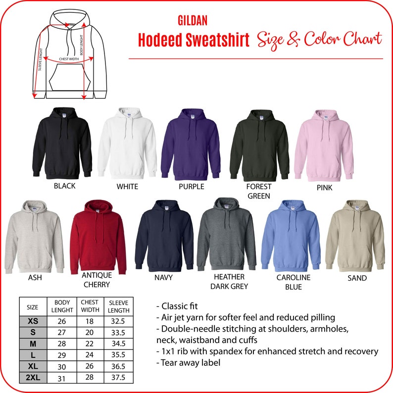 Gildan hooded sweatshirt models, available in many colors including black, white, red, green, purple and pink colors, classic fit, tear away label, double-needle stitcing at shoulders, armholes, neck, waistband and cuffs.