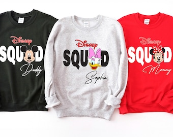 Sweat-shirt familial personnalisé Mickey et ses amis Disney Squad, sweat-shirt personnalisé pour groupe de vacances Disneyland, sweat à capuche Disney assorti