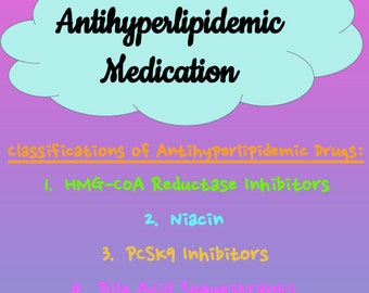 High Cholesterol Medications; Antihyperlipidemic Drugs; Nursing notes; Nursing Pharmacology; High Cholesterol Nursing Pharmacology