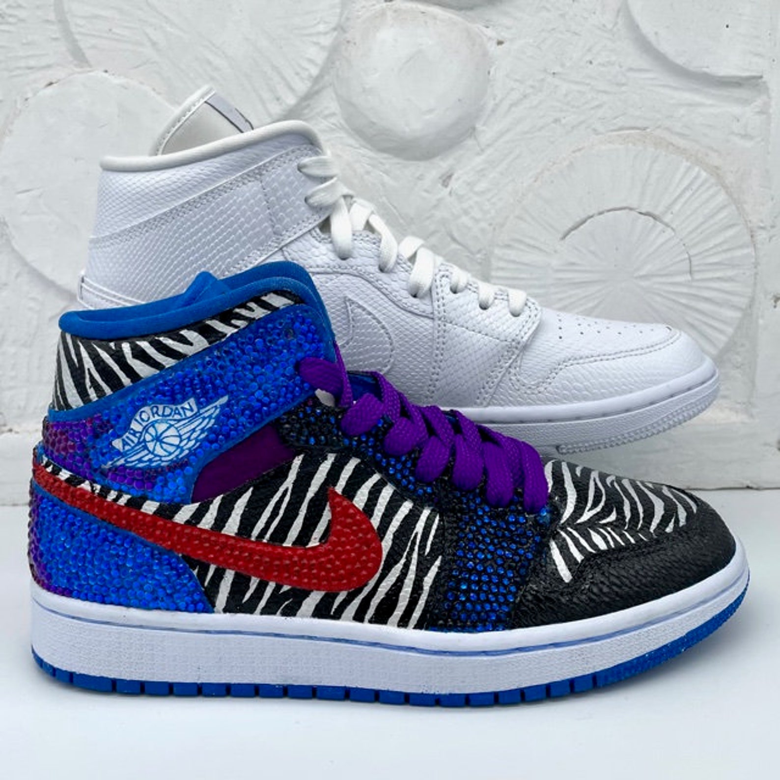 Custom sneakers NIKE AJ1 MID Luxurious decoration | Etsy