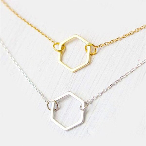 Gold Silver Color trendy Hexagon Pendant Jewelry neckless lover gift new  simple design jewelry party friendship gift