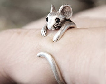 Cute Mouse Shape Open Ring for Women Modern Fashion Girls Finger Accessories Hip Hop Party Jewelry Silver Color