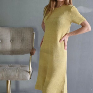 Vintage 1950s Gold Lurex Knit Dress | 60s Yellow Gold Sweater Dress | S