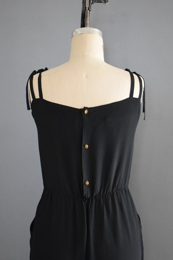 Vintage 1980s Black Rayon Jumpsuit with Appliqué … - image 5
