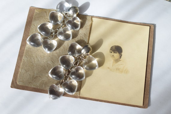 Vintage Heart Shape Dangle Earrings | Sliver Tone… - image 2