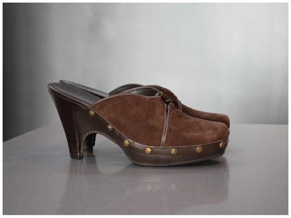 Vintage Cole Haan Brown Suede Mules with Studs | … - image 2