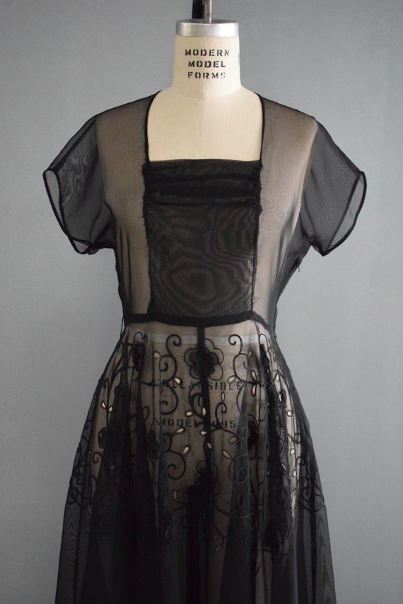Vintage 1940's Party Dress | 40's Sheer Black Lac… - image 3