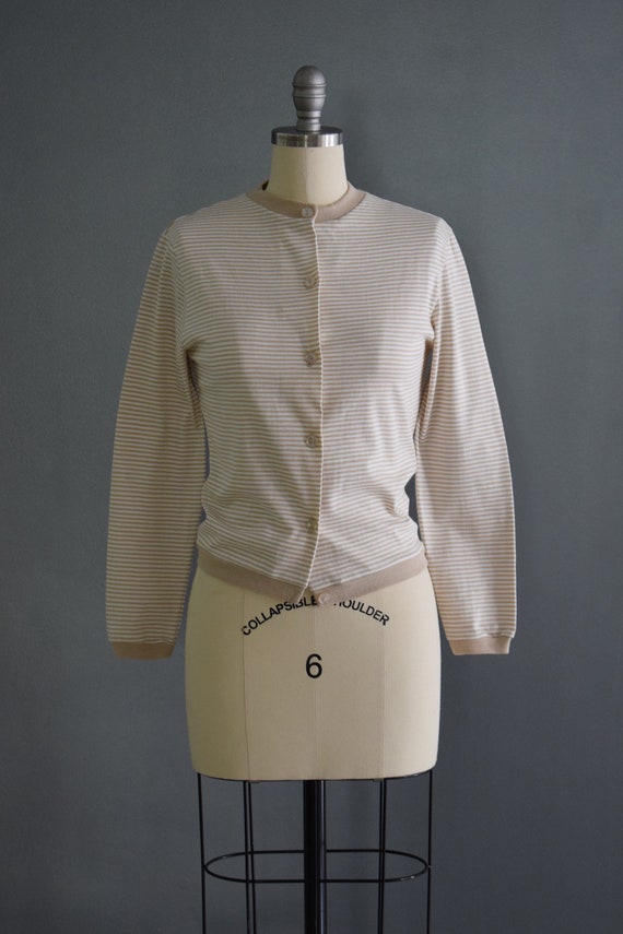 Vintage 1960's Tan Striped Cardigan by Catalina S… - image 3