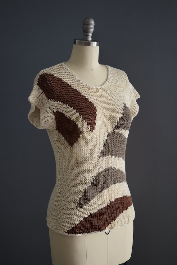 Vintage 1970s Cream Taupe and Cocoa Brown Graphic… - image 3