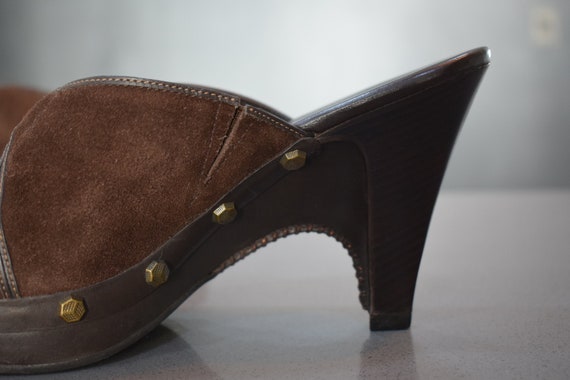 Vintage Cole Haan Brown Suede Mules with Studs | … - image 3