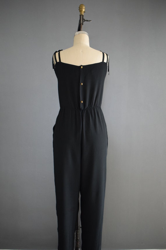 Vintage 1980s Black Rayon Jumpsuit with Appliqué … - image 8