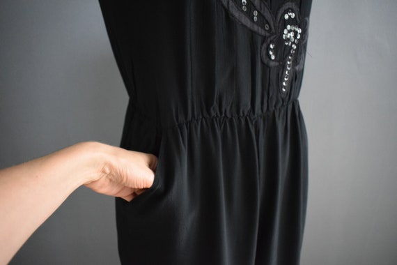 Vintage 1980s Black Rayon Jumpsuit with Appliqué … - image 4