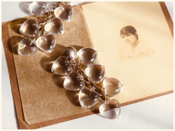Vintage Heart Shape Dangle Earrings | Sliver Tone… - image 1
