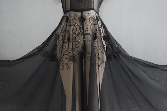 Vintage 1940's Party Dress | 40's Sheer Black Lac… - image 9