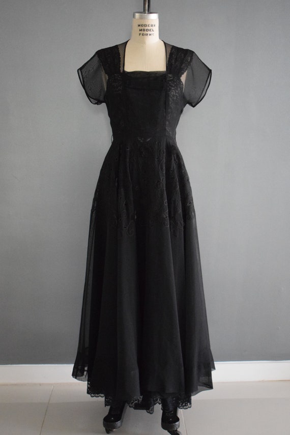 Vintage 1940's Party Dress | 40's Sheer Black Lac… - image 4