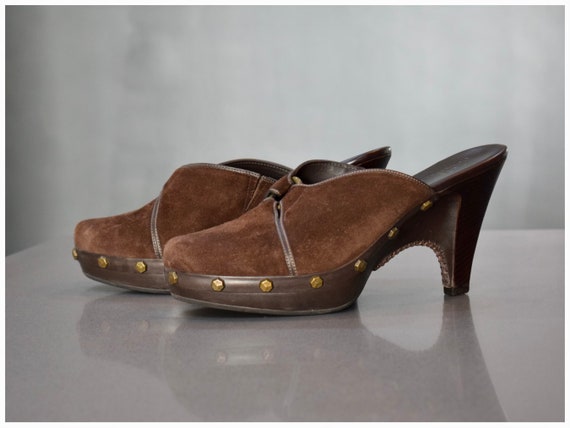 Vintage Cole Haan Brown Suede Mules with Studs | … - image 1