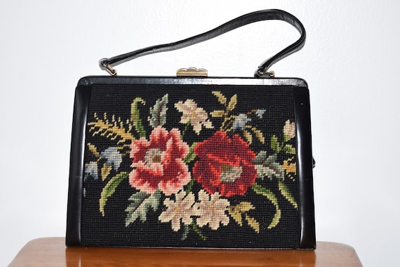 Vintage 1940's Needle Point Embroidery Handbag / 4