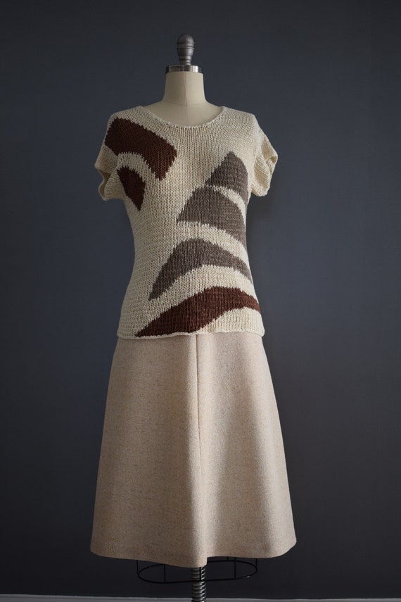 Vintage 1970s Cream Taupe and Cocoa Brown Graphic… - image 4