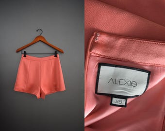 ALEXIS Coral Pink Satin Shorts | Designer Mini Short | XS