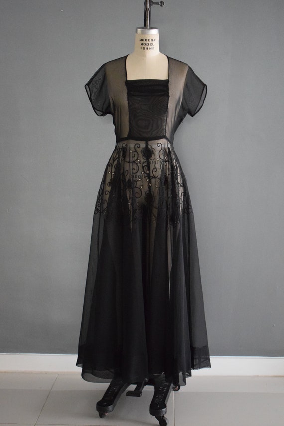 Vintage 1940's Party Dress | 40's Sheer Black Lac… - image 2