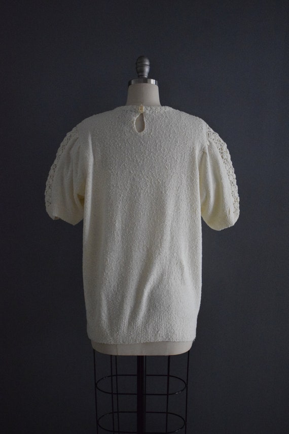 Vintage 1970s Creamy Knit Crochet Top | 1980s Cre… - image 7