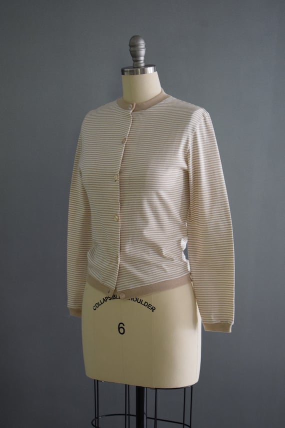 Vintage 1960's Tan Striped Cardigan by Catalina S… - image 2