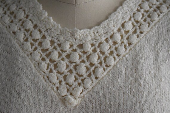 Vintage 1970s Creamy Knit Crochet Top | 1980s Cre… - image 6