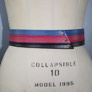 Vintage 1980’s Three Color Genuine Leather Belt With Velcro Closure Size Medium