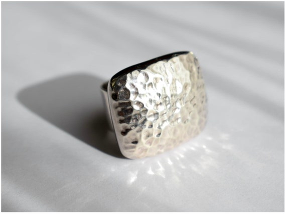 Vintage Modernist Sterling Silver Ring | Large Ch… - image 1