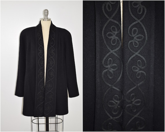 Vintage 1980's Black Wool Swing Coat Size Medium/L