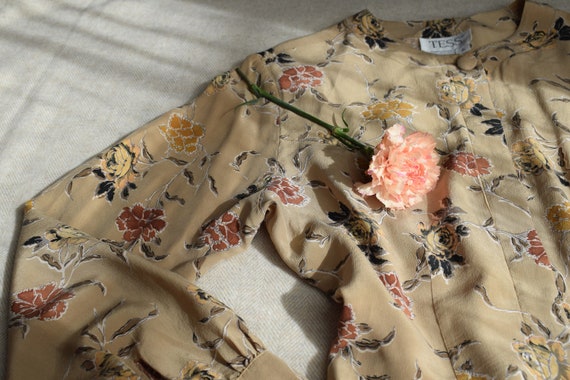 Vintage 1980s Floral Silk Blouse | Carnations Ros… - image 2