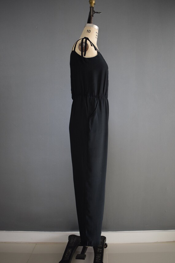 Vintage 1980s Black Rayon Jumpsuit with Appliqué … - image 7