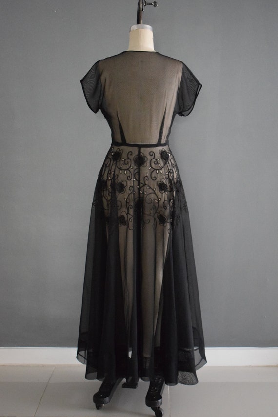 Vintage 1940's Party Dress | 40's Sheer Black Lac… - image 5