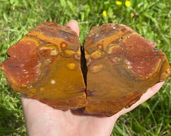 Unique Jasper Pair of Yellow, Red and Orange Detailed, Rare Detailed Colorful Turkish Jasper Slabs, Psychedelic Decor, Wet Photos, No Filter